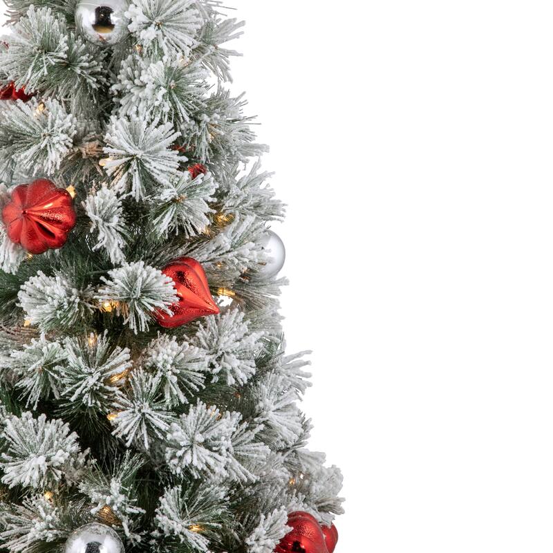 4' Pre-Lit Potted Snowy Bristle Pine Flocked Artificial Christmas Tree Clear Lights