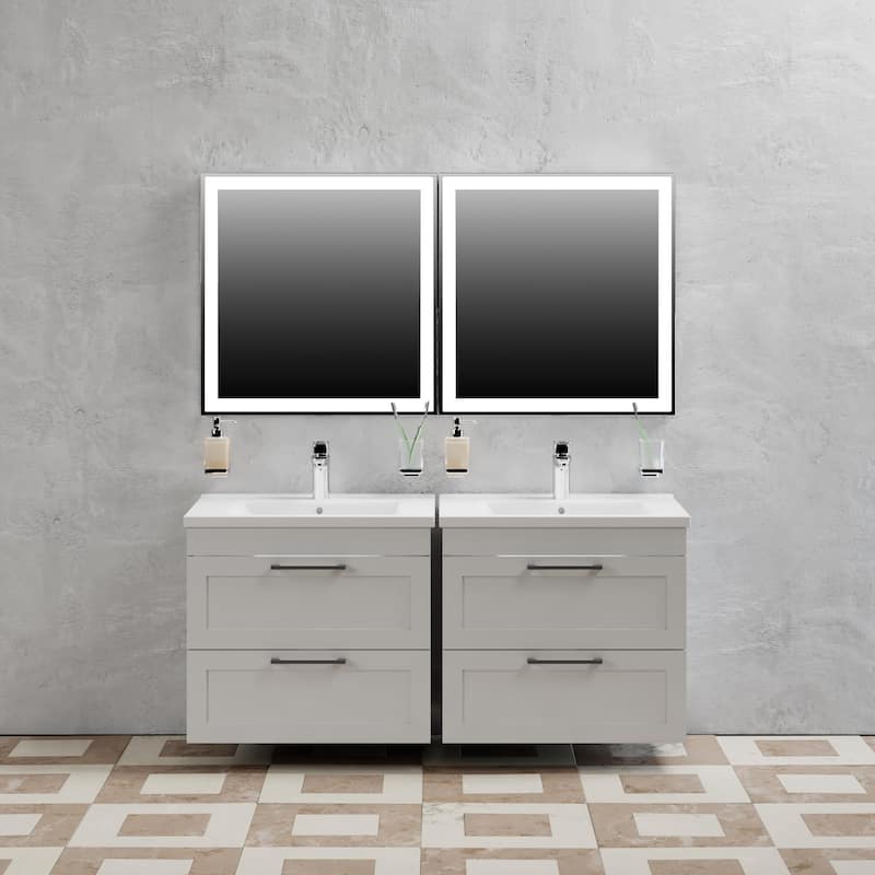 Modern Wall-Mounted Bathroom Vanity with Washbasin Palm Beach White High Gloss Non-Toxic MDF-26"-Diamond 32"