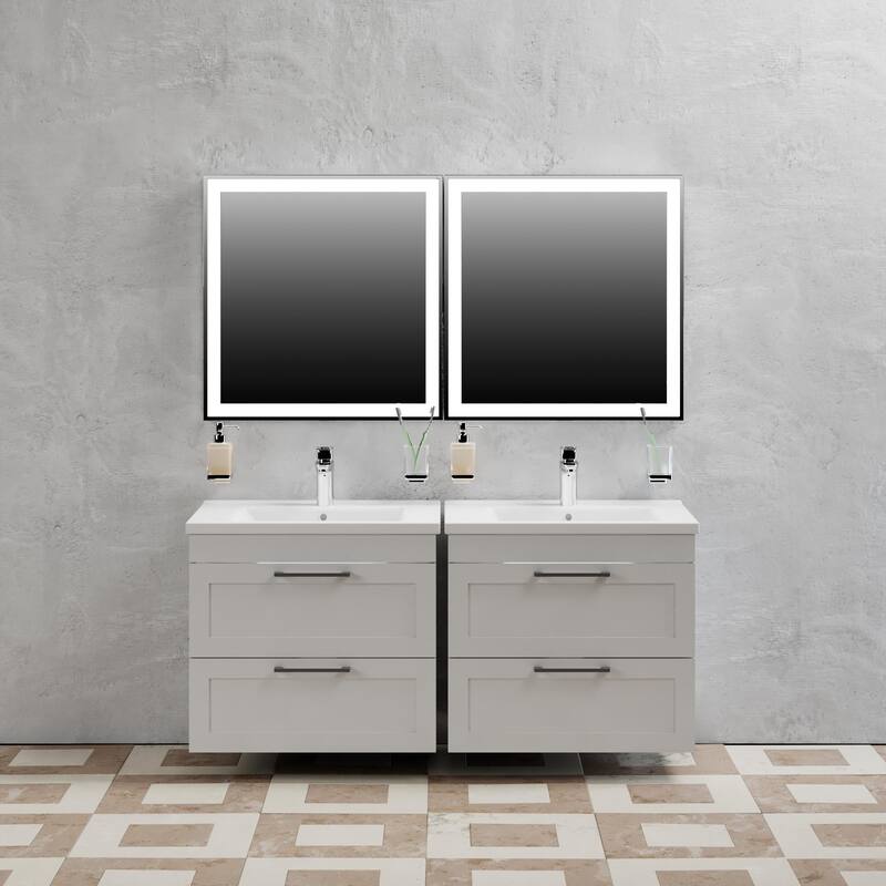 Modern Wall-Mounted Bathroom Vanity with Washbasin Palm Beach White High Gloss Non-Toxic MDF-26"-Simple 24"