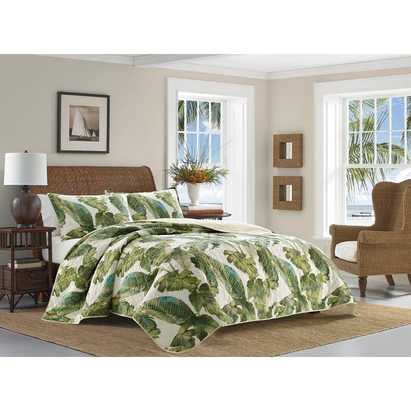 Tommy Bahama Fiesta Palms Green Cotton Reversible Quilt Set