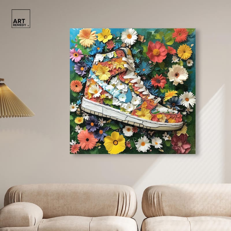 Painted in Floral Sneaker Canvas by Art Remedy, Gallery Wrapped