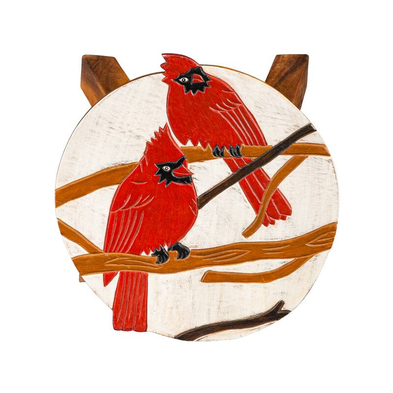 10 in. Hand-Carved Acacia Wood Holiday Footstool