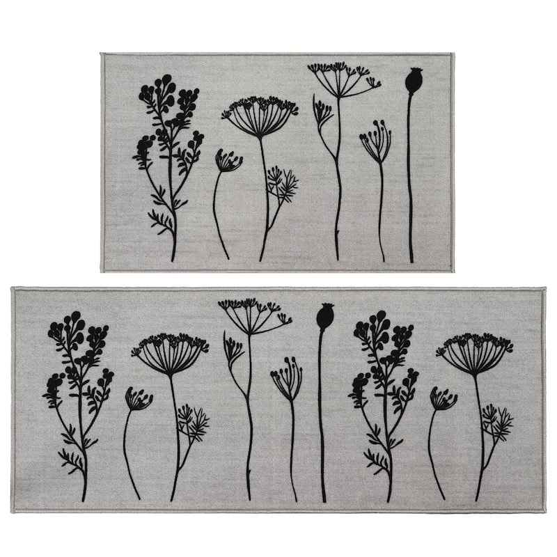 Wool Effect Wildflowers Kitchen Mat or Runner Rug