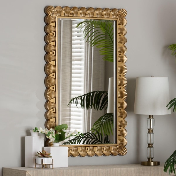 Vadim Antique Gold Wood Accent Mirror with Seashell Border - On