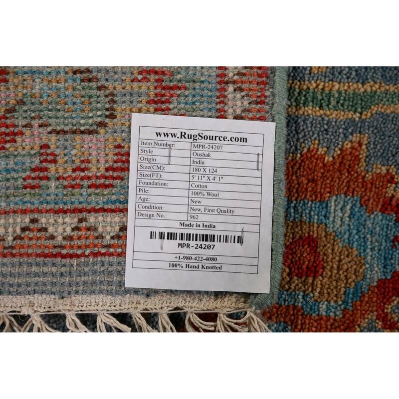 Blue Oushak Oriental Rug Hand-Knotted Wool Carpet - 4'1"x 5'11"
