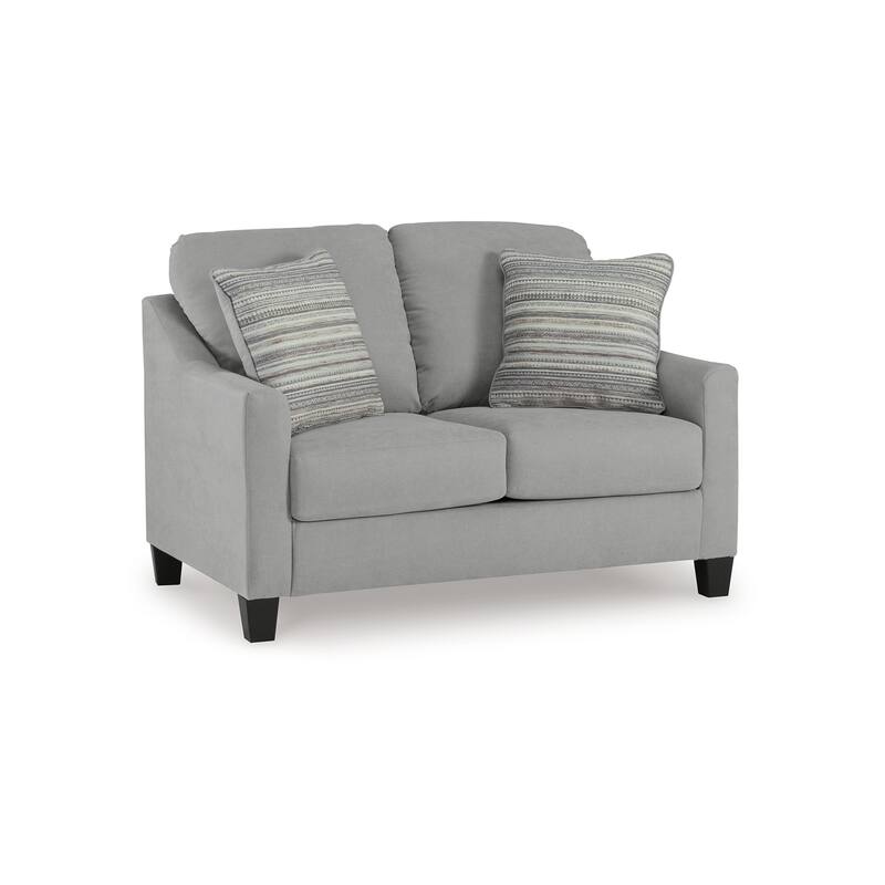 Blaire Loveseat, Gray Polyester, 2 Accent Pillows, Black Wood, 57 Inch