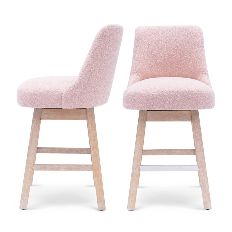 Boucle Polyester Upholstered Swivel Counter Stool - Foot Glides (Set of 2)