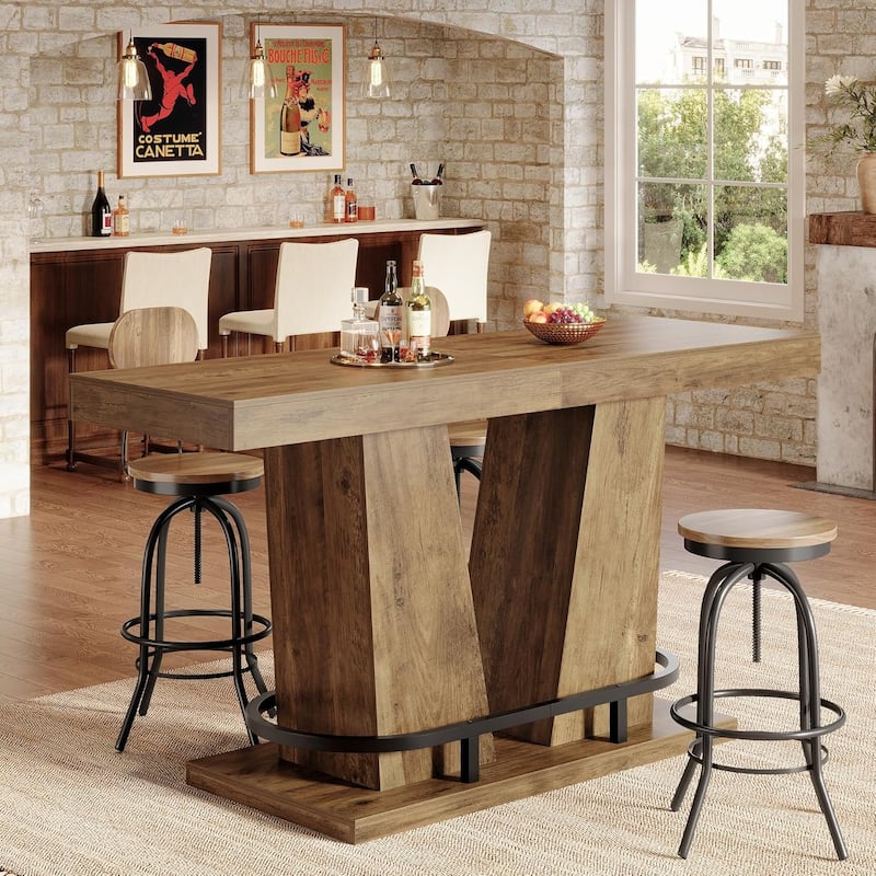 63 Inches Industrial Bar Table for Pub Bistro Kitchen Balcony Dining Room