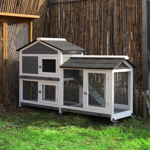 VEIKOUS Outdoor Rabbit Hutch Wooden Pet Cage with pallets and wheels