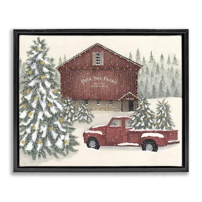 Stupell Winter Pine Tree Farm Framed Floater Canvas Wall Art Design By Linda Spivey