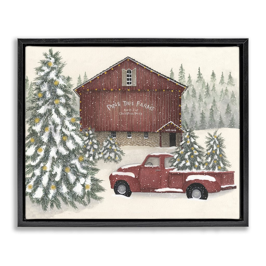 Stupell Winter Pine Tree Farm Framed Floater Canvas Wall Art Design By Linda Spivey