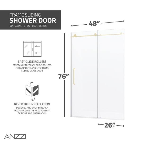 dimension image slide 2 of 3, ANZZI Leon Brushed Nickel 48" x 76" Frameless Sliding Shower Door