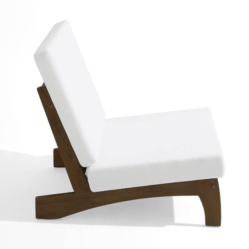 Teak Outdoor Armless Lounge Chair Set Loveseat with Cushions