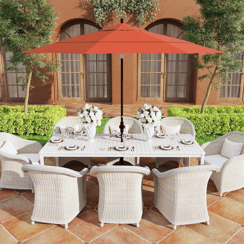 California Umbrella 11' Rd Golden State Series Patio Umbrella Bronze Aluminum Frame Crank Lift Collar Tilt Olefin Royal Blue