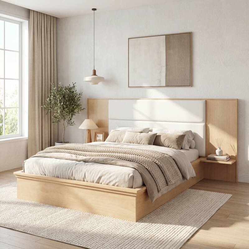 Christopher Knight Home - Avery Platform Bed Frame with Upholstered Headboard & Built-In Side Shelves, No Box Spring Needed