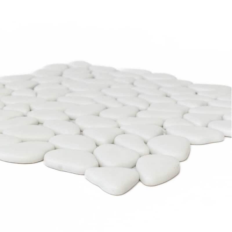 The Tile Life Huron Rock 12x12 White Glass Mosaic Pebble Floor & Wall Tile