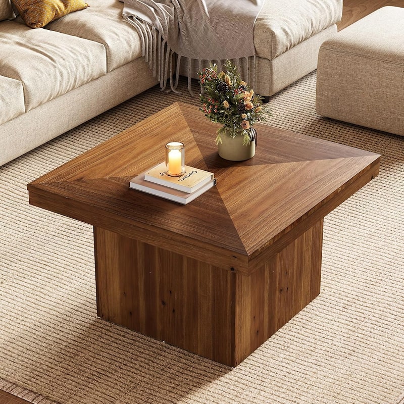 35.43" Mid Century Modern Square Coffee Table for Living Room, Wood Center Cocktail Accent Tea Table