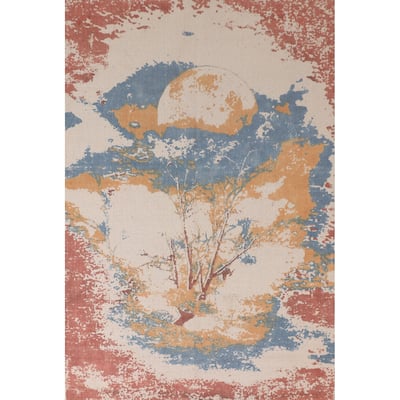 Nature Print Abstract Modern Area Rug Handmade Wool Carpet - 5'3" x 7'7"