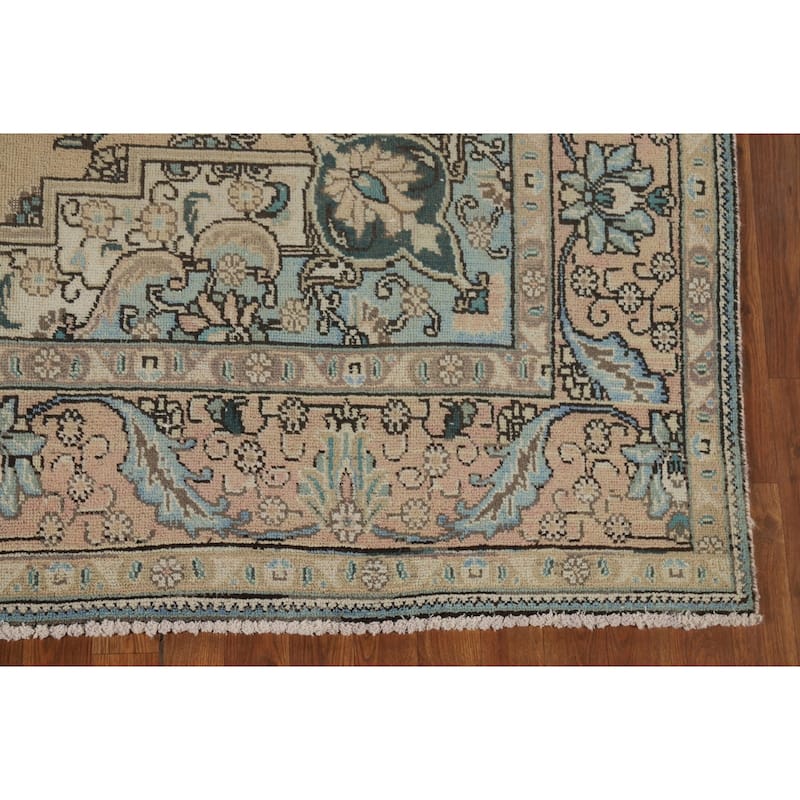 Peach Tabriz Vintage Persian Area Rug Hand-Knotted Wool Carpet - 6'8" x 9'8"