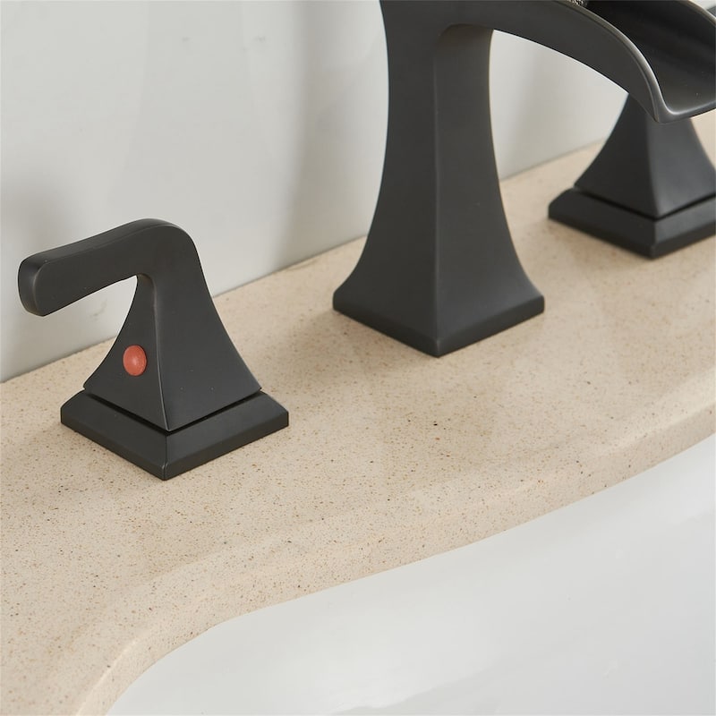 Waterfall Widespread Bathroom Faucet Wtih Drain Assemble 2 Handle Bathroom Sink Faucets 3 Holes Modern Lavatory Vanity Basin Tap