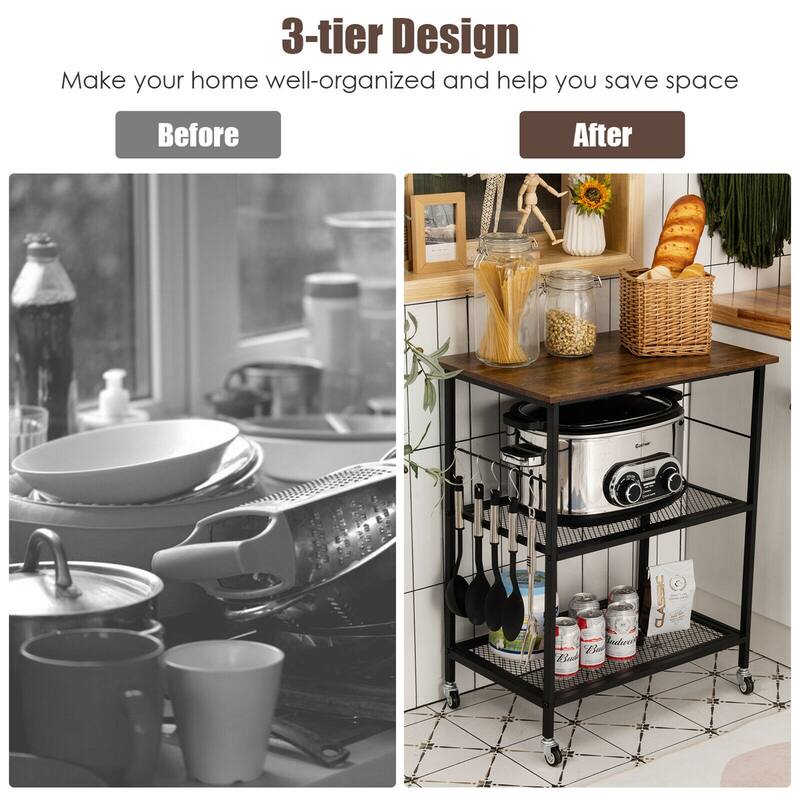 Gymax 3-Tier Kitchen Serving Cart Utility Standing Microwave Rack w/ - See Details