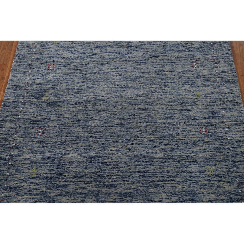 Gabbeh Oriental Rug Handmade Contemporary Blue Wool Carpet - 4'0" x 5'10"