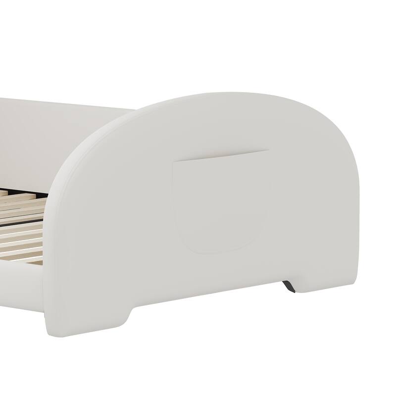 Twin Size Rabbit-Shaped Upholstered Princess Bed with Headboard and Footboard, White