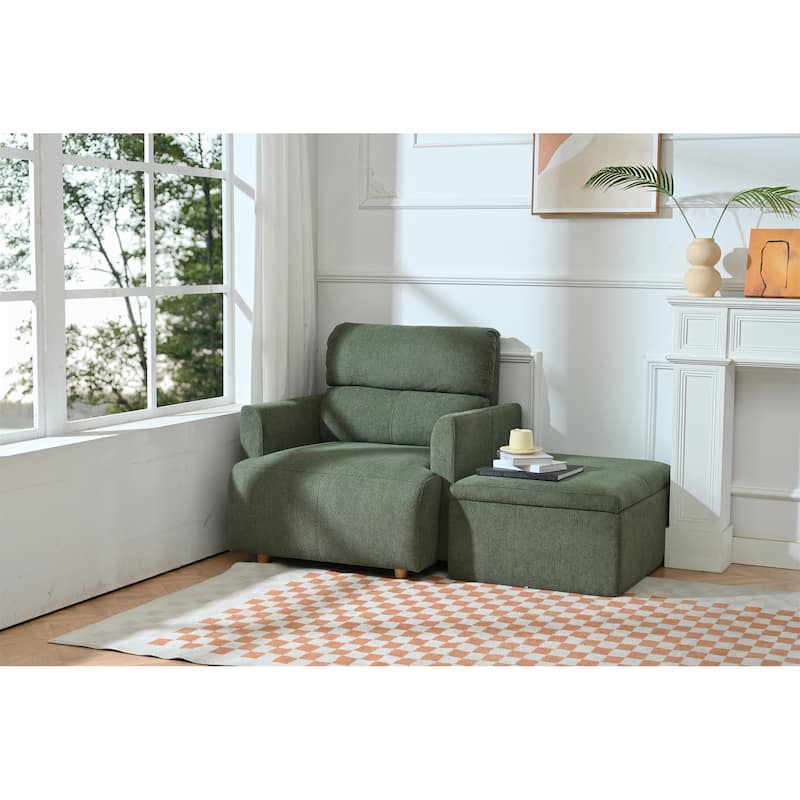 Oversized Chair w/Storage Ottoman, Wide Accent Armchair Chair, Modern Lounge Chair, Upholstered Mid-Century Reading Chair