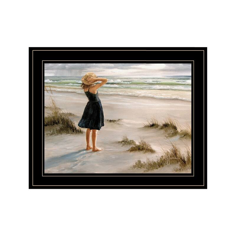 TrendyDecor4U Traditional "Black Dress" Framed Print Wall Art by Georgia Janisse - Blue, Green, White - Black