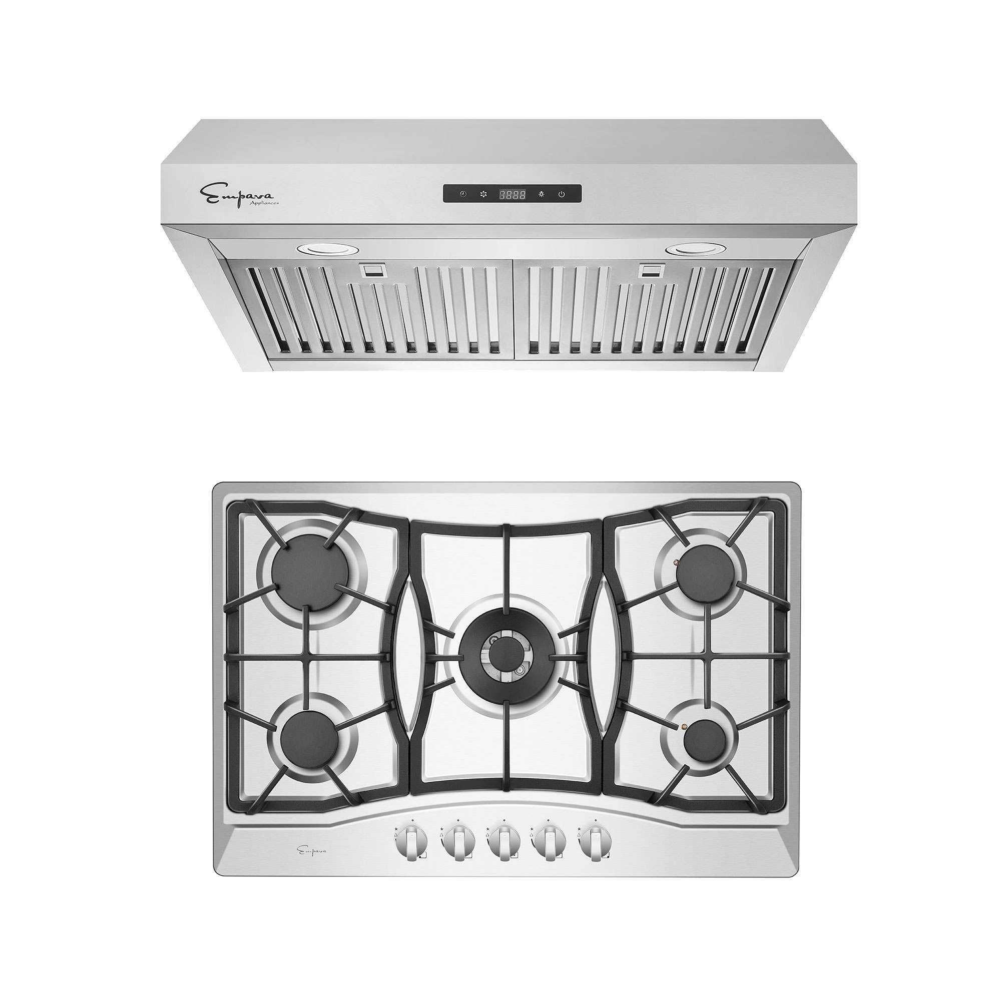 Empava 2 Piece Kitchen Package with 30" Gas Cooktop and 30" Ducted Under Cabinet Range Hood