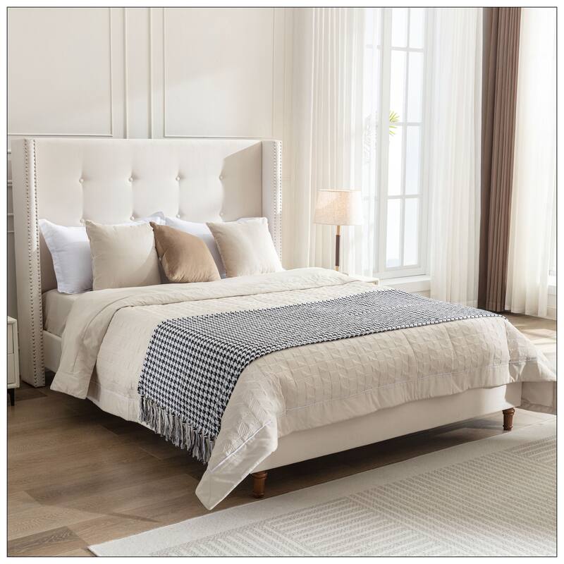 54" High Wingback Headboard Upholstered Bed For Bedroom