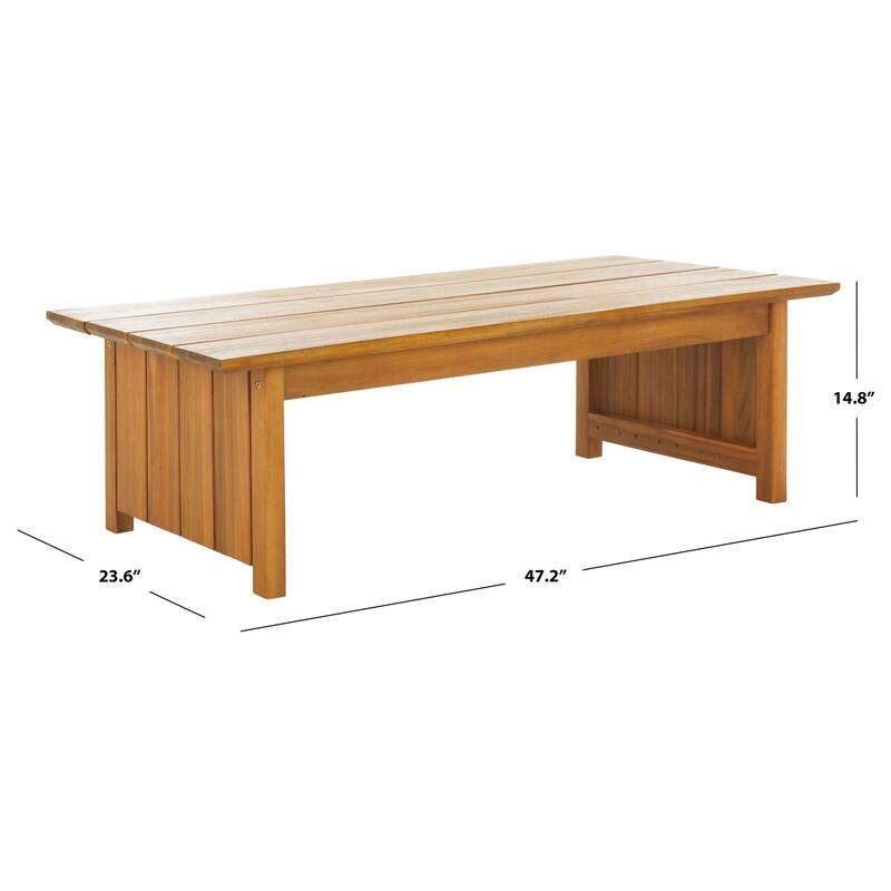 SAFAVIEH Outdoor Patio Furniture Kento Solid Wood Slatted Coffee Table - 47"W x 24"D x 15"H