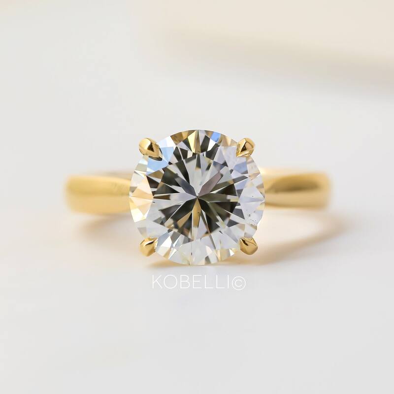 Kobelli 3.49 Carat Natural Diamond GIA Certified 14k Solid Gold Round Solitaire Cathedral One-of-a-Kind Franz Engagement Ring