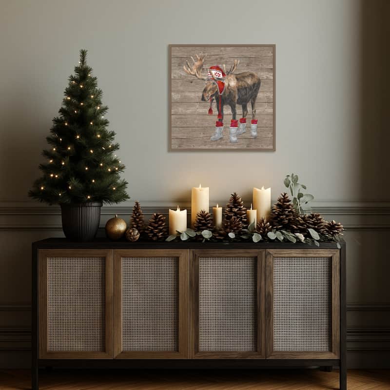 Warm in the Wilderness Moose by Tara Reed (22 x 22 in.), Framed Canvas Wall Art Print - Sylvie Dark Gold