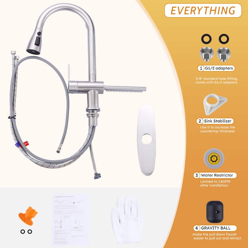 WOWOW Three Function Pull Down Kitchen Faucet with Additional Spout