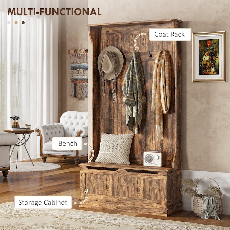 3-in-1 Hall Tree with Storage Bench, Coat Hooks & Shoe Storage - 37.75" W x 13.5" D x 70.75" H