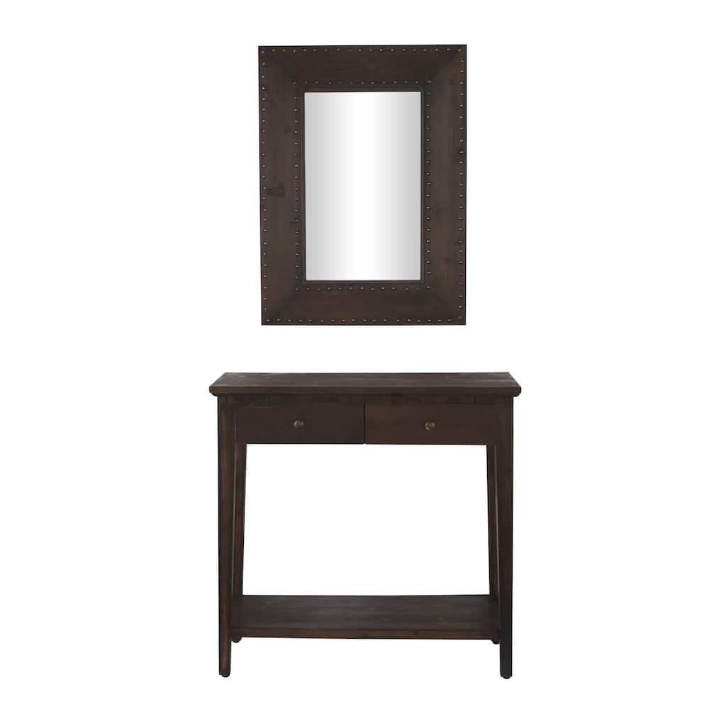 Black Wood Rustic Console Table with Mirror (Set of 2) - 31", 31"H