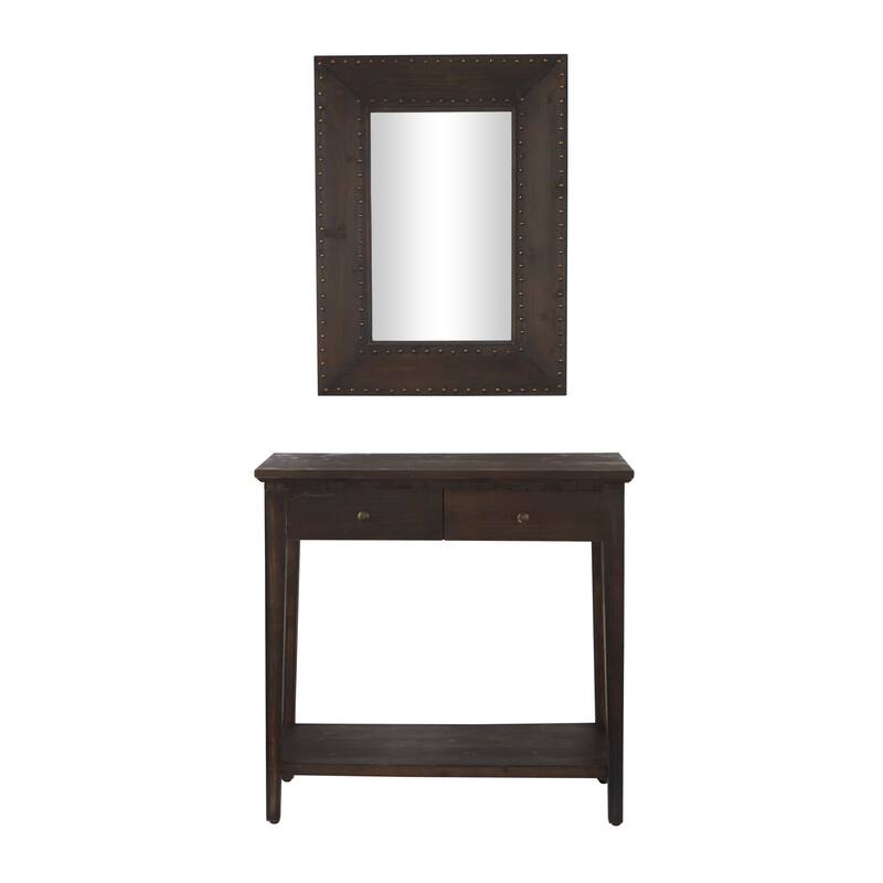 Black Wood Rustic Console Table with Mirror (Set of 2) - 31", 31"H