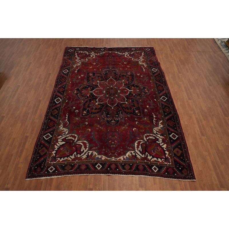 Hand Knotted Oriental 100% Wool Carpet Traditional Floral Red Heriz Area Rug - 13' 4'' X 9' 1''