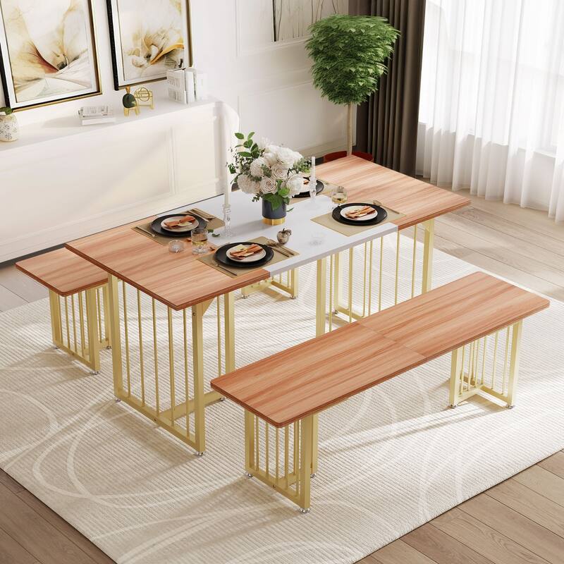 Moasis 3-Piece Dining Table Set with 2 Benches for Kitchen Dining Room