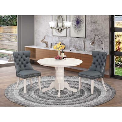 3-Piece Linen white Solid Wood Top - Round Upholstered Dining Room Set - Seats 4