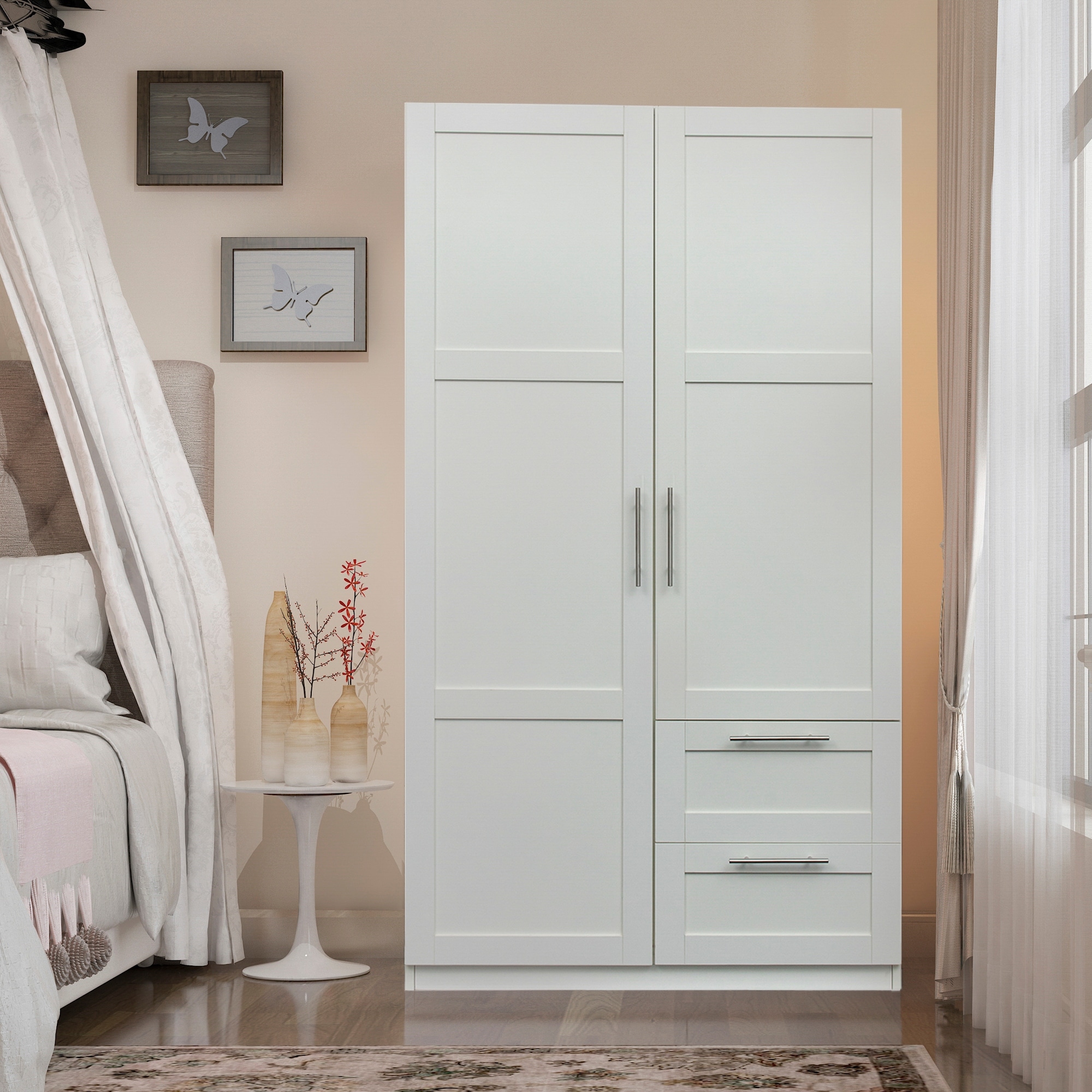 GDFStudio - Ryanne Modern Mid-Century Wardrobe Armoires Cabinet with Drawers and Doors