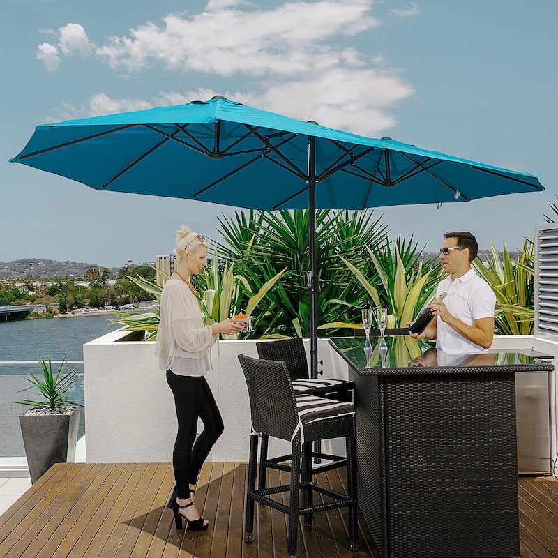 Double-sided outdoor umbrella with crank handle and vents - Blue