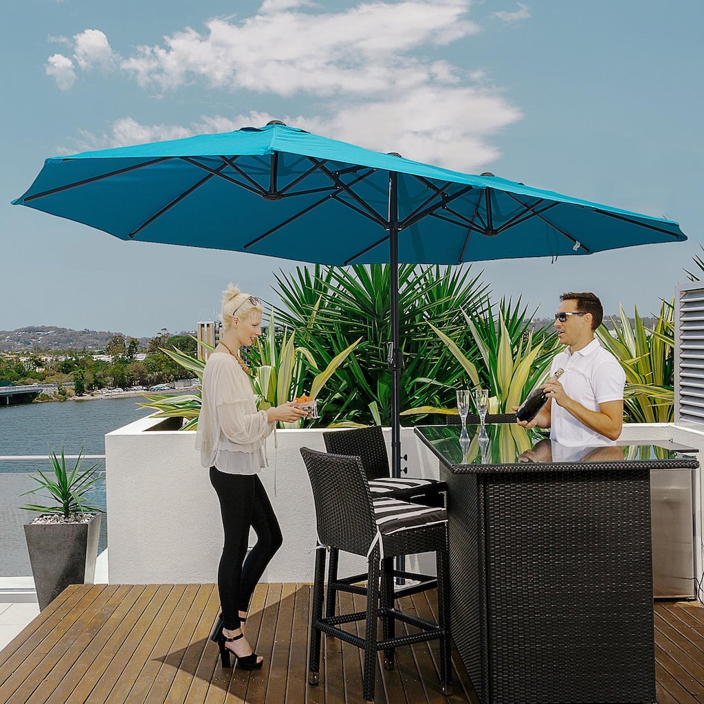 Double-sided outdoor umbrella with crank handle and vents