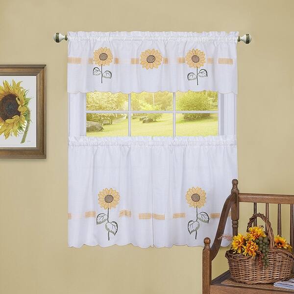 Shop Sun Blossoms Embellished Kitchen Curtain Tier And Valance Set
