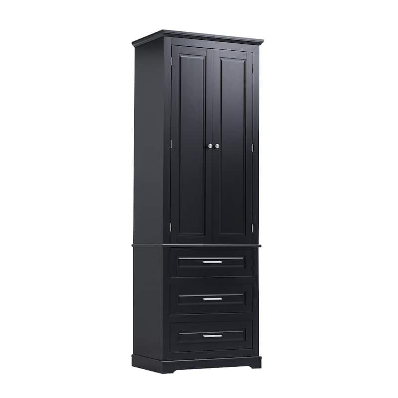 Double Door Bathroom Storage Cabinet Tall Bathroom Storage Cabinet with 3 Drawers Moisture-Resistant Cabinet