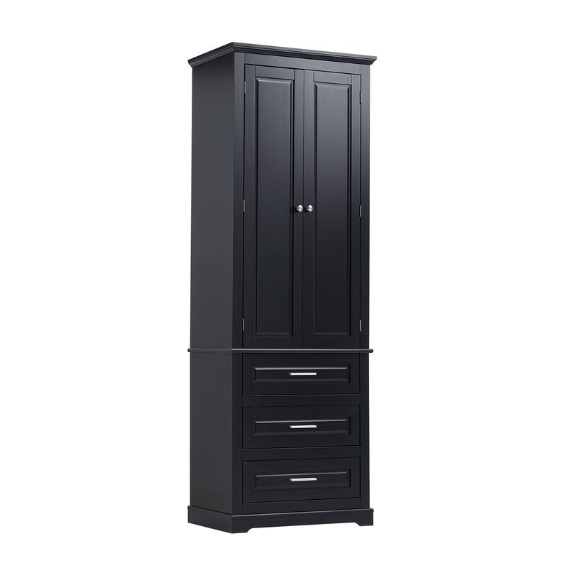 Tall Storage Cabinet with Three Drawers for Bathroom/Office, Black