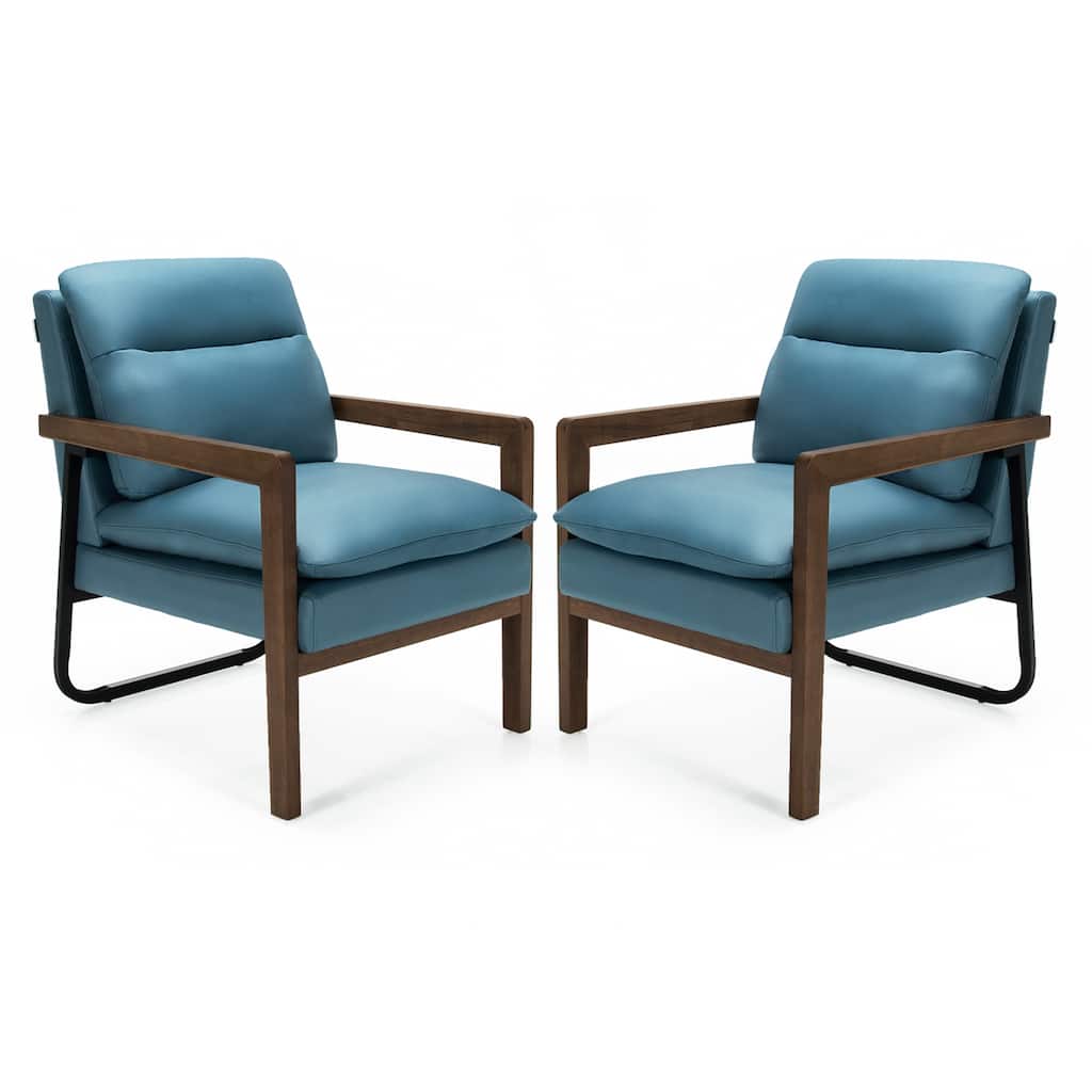 Gymax Set of 2 Single Sofa Chair Leisure Accent Chair w/ Wooden