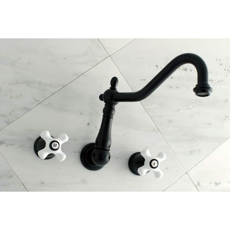 Heritage 3-Hole Wall Mount Roman Tub Faucet in Polished Brass