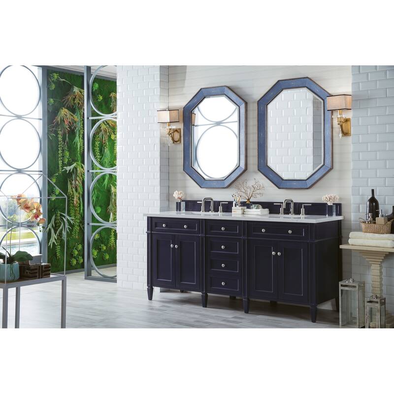 Brittany 72" Double Vanity, Victory Blue w/ 3 CM Eternal Jasmine Pearl Silestone Top w/FreePower Wireless Charger